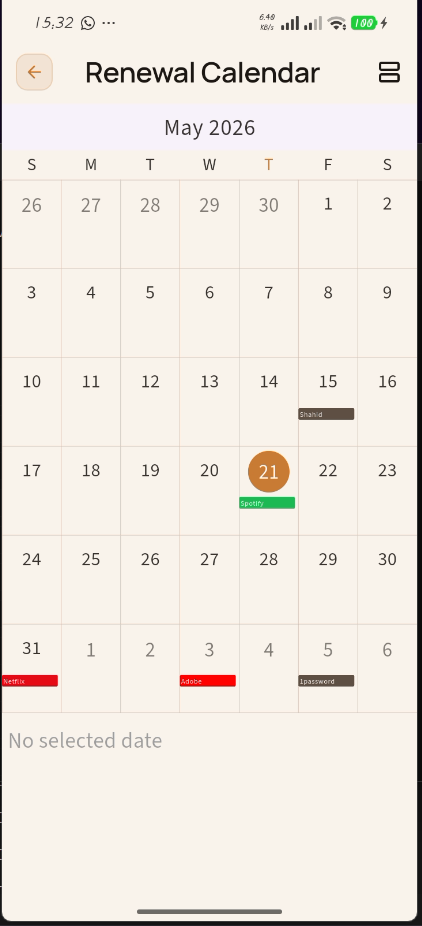 SubSense Pro Calendar