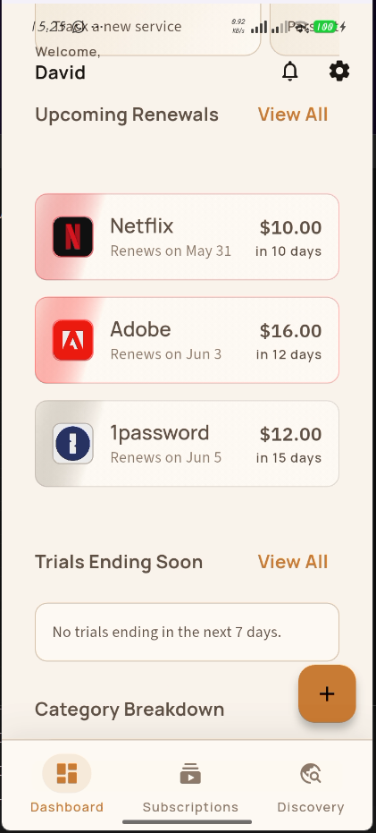 SubSense Pro Upcoming Renewals
